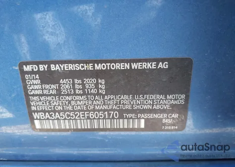 2014 BMW 328I z USA, uszkodzony, nr VIN WBA3A5C52EF605170